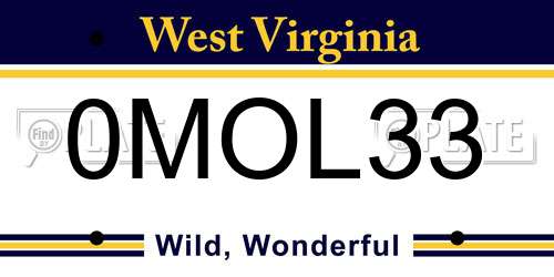0MOL33 West Virginia License Plate