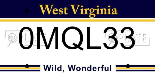 0MQL33 West Virginia License Plate