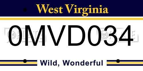 0MVD034 West Virginia License Plate