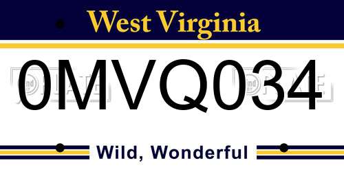 0MVQ034 West Virginia License Plate