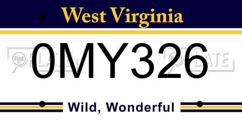 0MY326 West Virginia License Plate