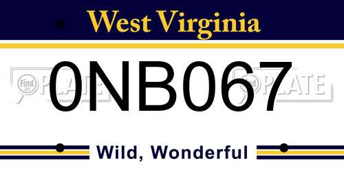 0NB067 West Virginia License Plate