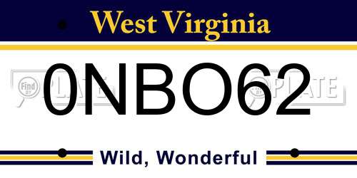 0NBO62 West Virginia License Plate