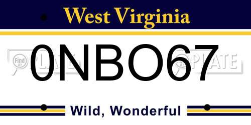 0NBO67 West Virginia License Plate