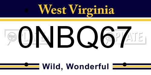 0NBQ67 West Virginia License Plate