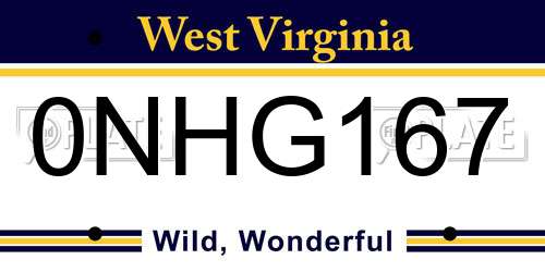 0NHG167 West Virginia License Plate