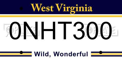 0NHT300 West Virginia License Plate