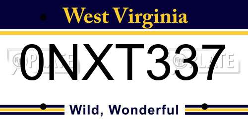 0NXT337 West Virginia License Plate