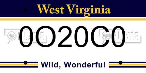 0O20C0 West Virginia License Plate