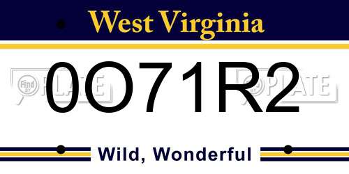 0O71R2 West Virginia License Plate