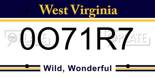 0O71R7 West Virginia License Plate