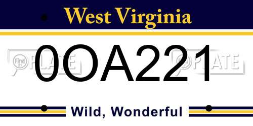 0OA221 West Virginia License Plate