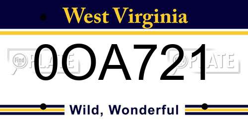 0OA721 West Virginia License Plate