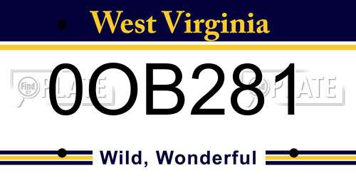 0OB281 West Virginia License Plate