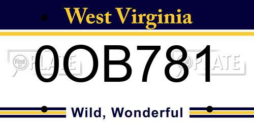 0OB781 West Virginia License Plate
