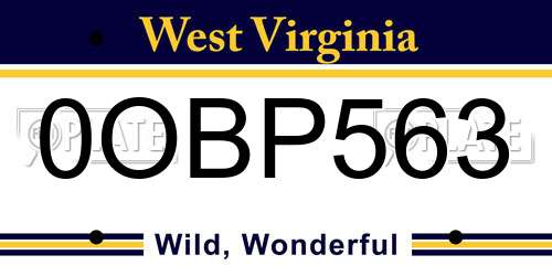 0OBP563 West Virginia License Plate