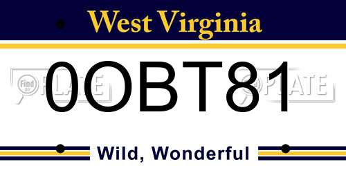 0OBT81 West Virginia License Plate