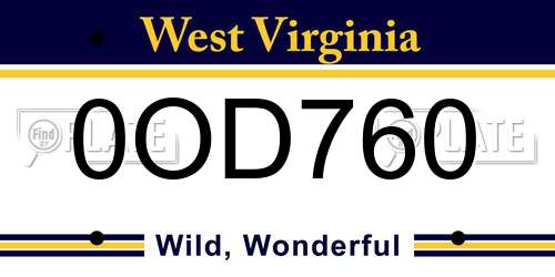 0OD760 West Virginia License Plate