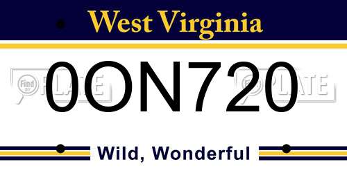 0ON720 West Virginia License Plate