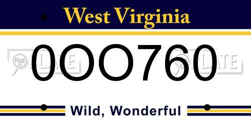 0OO760 West Virginia License Plate