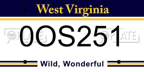 0OS251 West Virginia License Plate