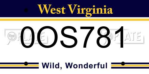 0OS781 West Virginia License Plate