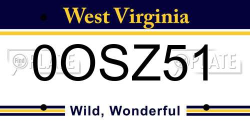0OSZ51 West Virginia License Plate