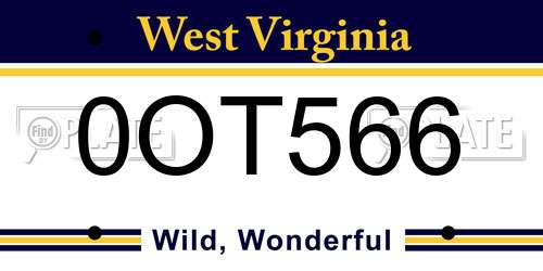0OT566 West Virginia License Plate