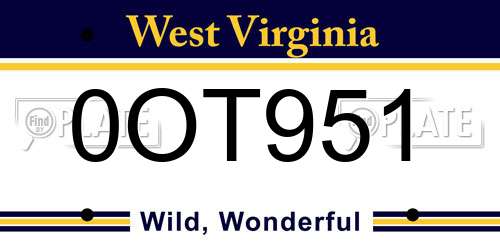 0OT951 West Virginia License Plate