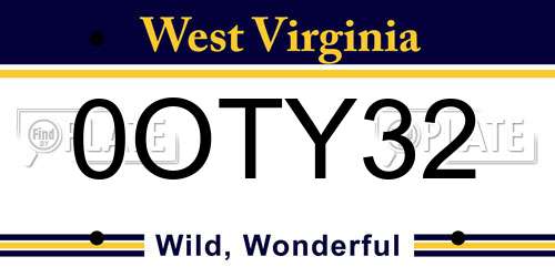 0OTY32 West Virginia License Plate