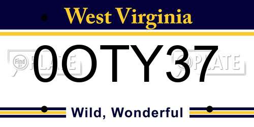 0OTY37 West Virginia License Plate