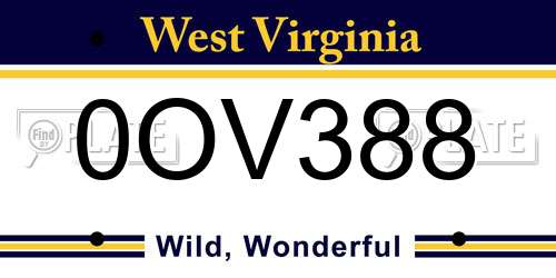 0OV388 West Virginia License Plate