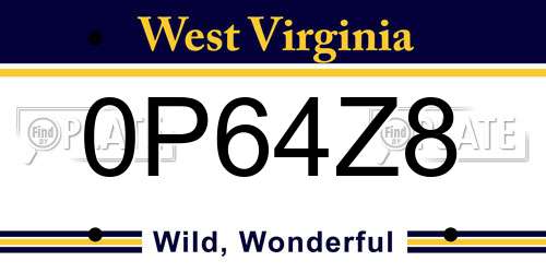 0P64Z8 West Virginia License Plate