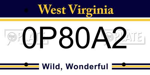 0P80A2 West Virginia License Plate