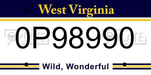 0P98990 West Virginia License Plate