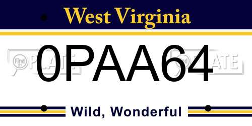 0PAA64 West Virginia License Plate