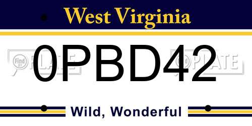 0PBD42 West Virginia License Plate