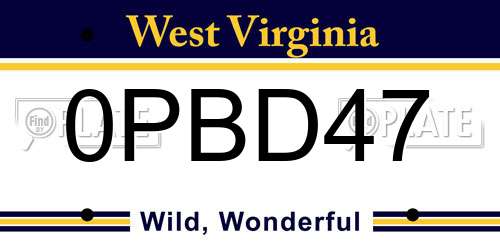 0PBD47 West Virginia License Plate