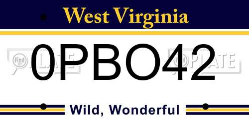 0PBO42 West Virginia License Plate