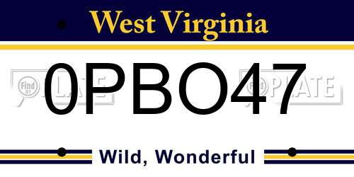 0PBO47 West Virginia License Plate