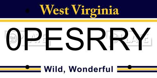 0PESRRY West Virginia License Plate