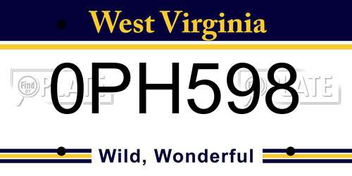 0PH598 West Virginia License Plate