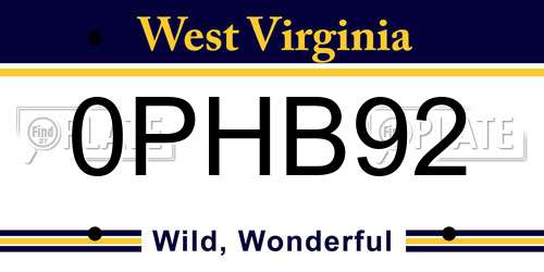 0PHB92 West Virginia License Plate