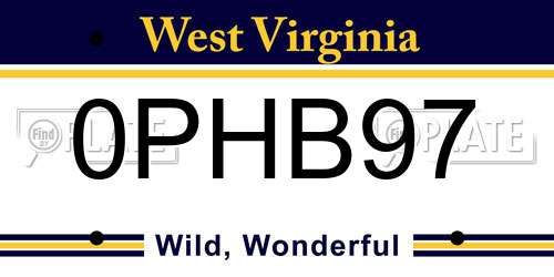 0PHB97 West Virginia License Plate