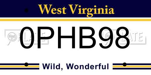 0PHB98 West Virginia License Plate