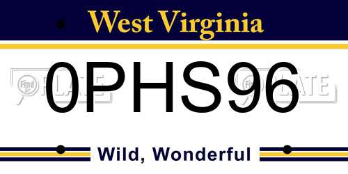 0PHS96 West Virginia License Plate