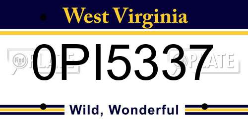 0PI5337 West Virginia License Plate