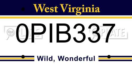0PIB337 West Virginia License Plate
