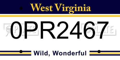 0PR2467 West Virginia License Plate