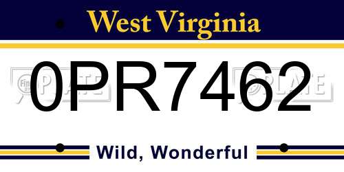 0PR7462 West Virginia License Plate